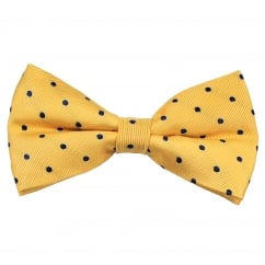 Yellow & Navy Blue Polka Dot Silk Bow Tie