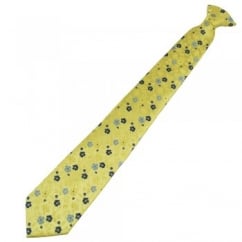 Yellow, Navy & Grey Flower Patterned Clip On Tie