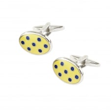 Yellow & Navy Polka Dot Spot Oval Fashion Cufflinks