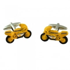 Yellow Racing Motorbike Novelty Cufflinks