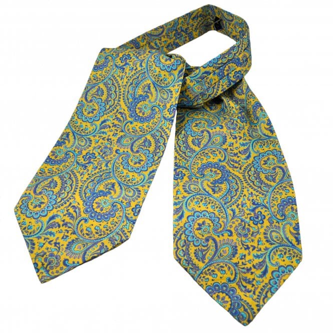 Yellow, Royal Blue, Aqua, Purple & Lilac Pattern Men's Day Cravat, Made with Liberty Fabric