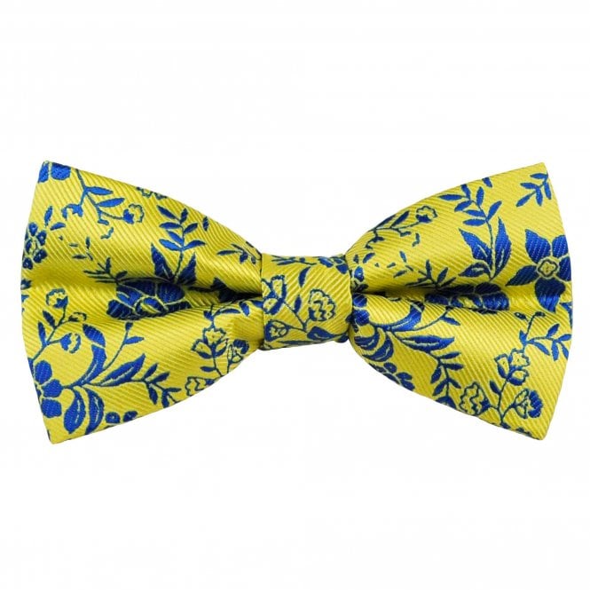 Yellow & Royal Blue Flower Patterned Men's Bow Tie