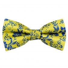 Yellow & Royal Blue Flower Patterned Men's Bow Tie