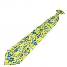 Yellow & Royal Blue Flower Patterned Men's Clip On Tie