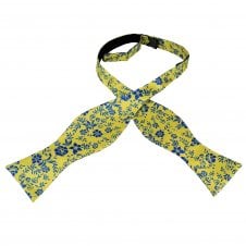Yellow & Royal Blue Flower Patterned Men's Self Tie Bow Tie