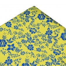 Yellow & Royal Blue Flower Patterned Pocket Square Handkerchief