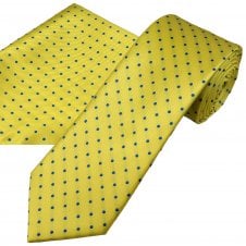 Yellow & Royal Blue Polka Dot Men's Tie & Pocket Square Handkerchief Set