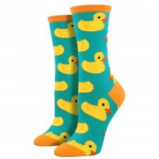 Yellow Rubber Duckie Duck Turquoise Luxury Ladies Socks