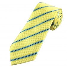 Yellow, Sky Blue, Dark Green & White Striped Men's Tie