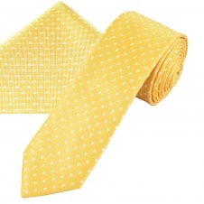 Yellow & White Polka Dot Men's Skinny Tie & Pocket Square Handkerchief Set