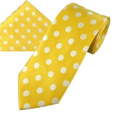 Yellow & White Polka Dot Men's Tie & Pocket Square Set