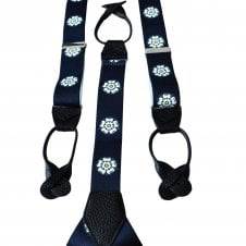 Yorkshire Rose Navy Blue Men's Luxury Trouser Braces with Black Leather Ends